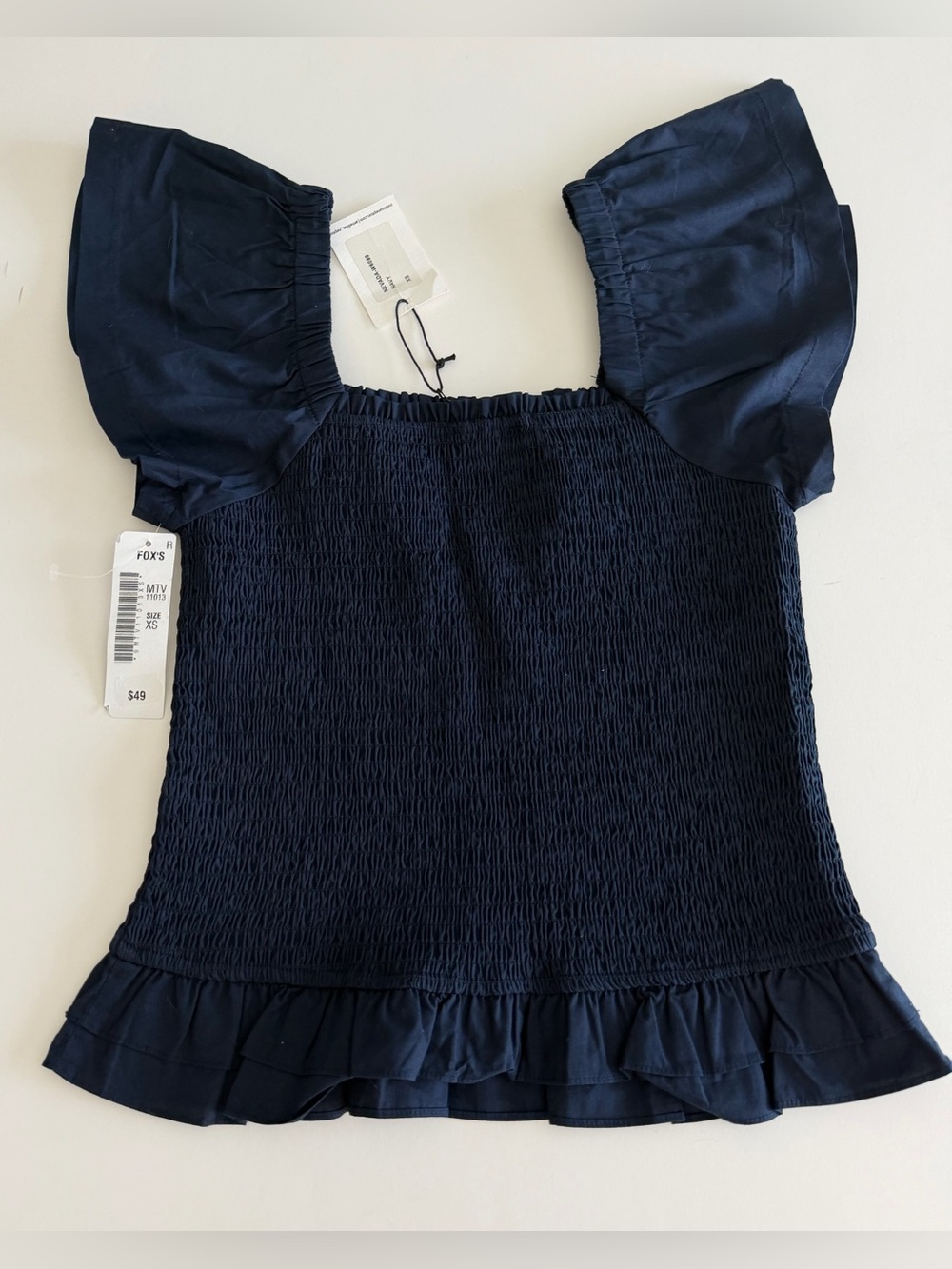 MELISSA NEPTON Navy Smocked Puff-Sleeve top